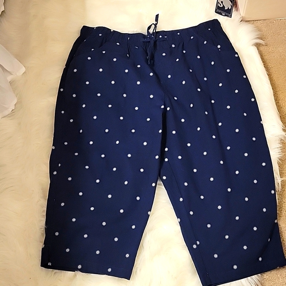 Gloria Vanderbilt Casuals navy blue white nautical cropped pant elastic PXL New…